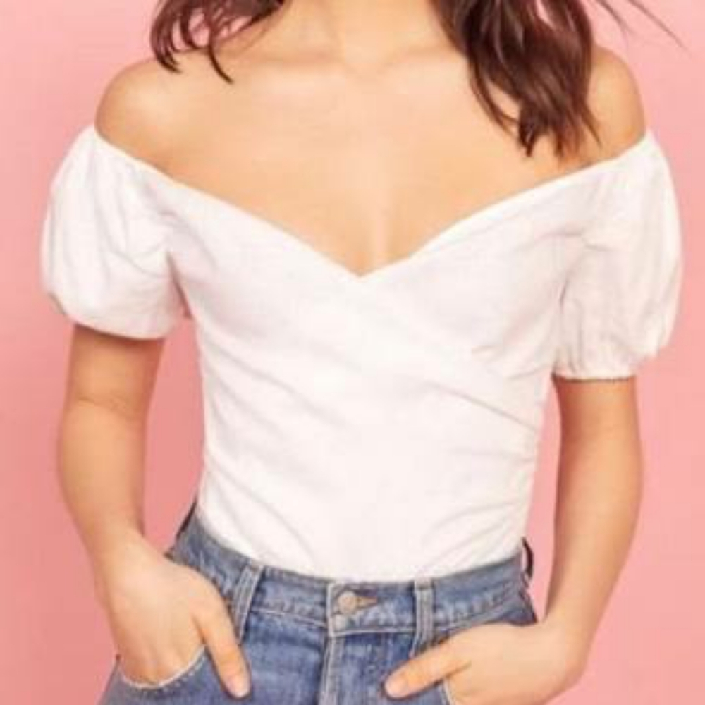 Reformation Framboise White Fitted Linen Top 4 NEW